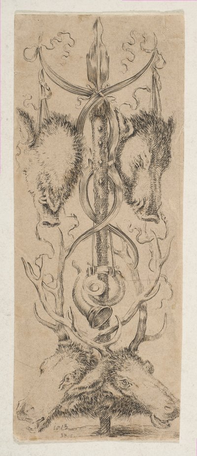 Jachttrofee met Hertenkoppen aan de Onderkant, circa 1653 door Stefano della Bella