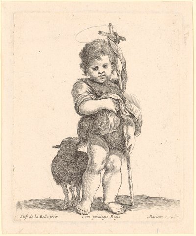 Johannes de Doper als jongetje, terwijl hij zijn gewaad bijeenraapt door Stefano della Bella
