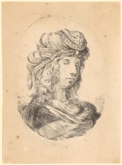 Jonge man met tulband, in driekwartprofiel naar rechts door Stefano della Bella