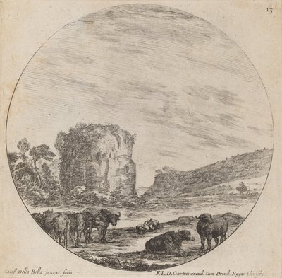Landschap met antieke ruïnes door Stefano della Bella