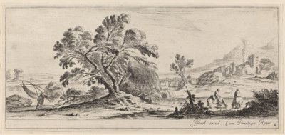 Landschap met visser die zijn net draagt door Stefano della Bella
