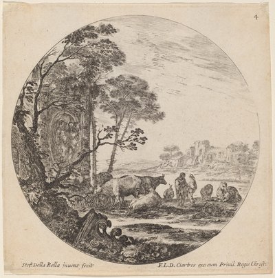 Landschap met Romeinse ruïnes door Stefano della Bella