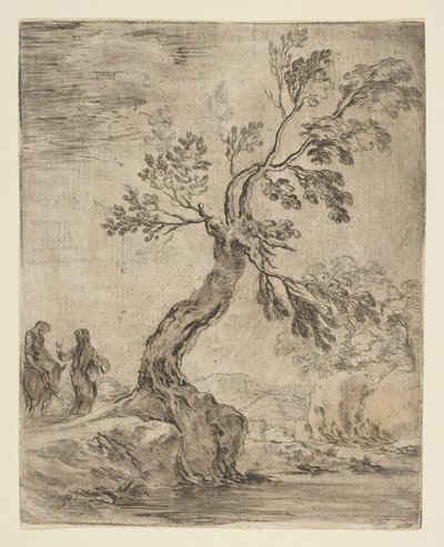 Landschap met twee vrouwen, een op een ezel door Stefano della Bella