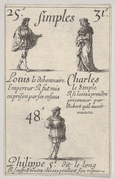 Lodewijk de Vrome... Karel de Eenvoudige, uit Het Spel van de Koningen van Frankrijk, 1644 door Stefano della Bella