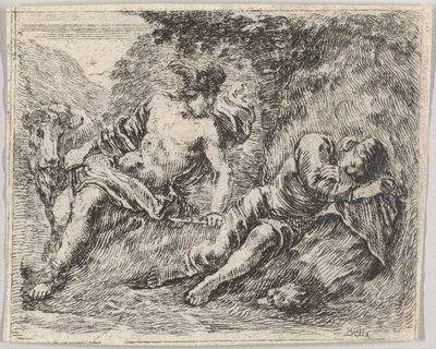 Mercurius en Argus, uit het spel van Mythologie Jeu de la Mythologie, 1644 door Stefano della Bella