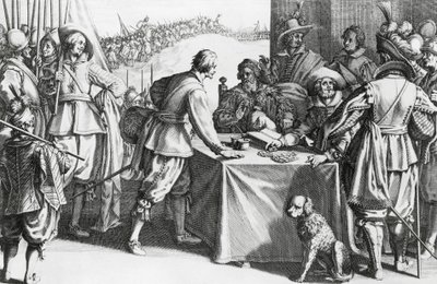 Betaling van huurlingen, gravure door Stefano della Bella (1610-1664) door Stefano della Bella