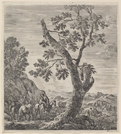Boerin te paard met een kind in haar armen, 1656 door Stefano della Bella