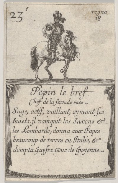 Pepijn de Korte Chef van de tweede race..., uit Spel van de Koningen van Frankrijk Jeu des Ro..., 1644 door Stefano della Bella