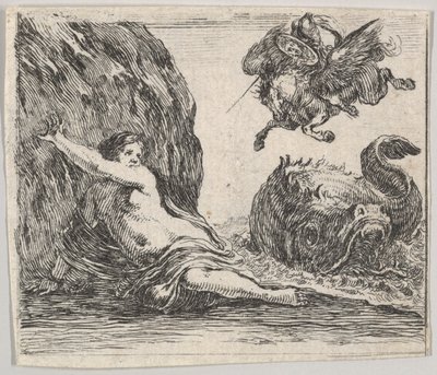 Perseus en Andromeda, uit Spel van Mythologie Jeu de la Mythologie, 1644 door Stefano della Bella