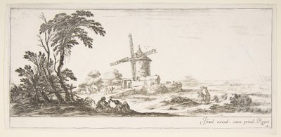 Een familie op de voorgrond, diverse figuren en paarden op de achtergrond door Stefano della Bella