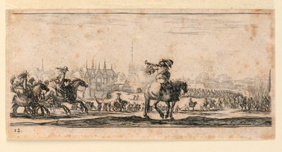 Plaat 12, uit "Desseins de Queleques Conduites de Troupes, Canons, et Ataques de Villes" door Stefano della Bella