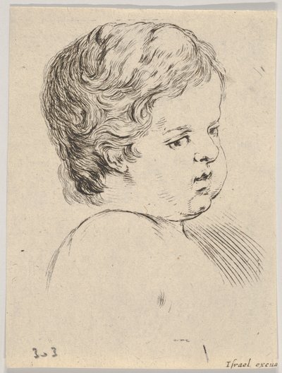 Plaat 12: hoofd van een kind, uit Het boek om te leren tekenen Livre pour apprendre..., ca. 1649 door Stefano della Bella