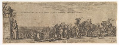 Plaat 1: De ingang van de Poolse ambassadeur in Rome, het Medici-wapen links, 1633 door Stefano della Bella
