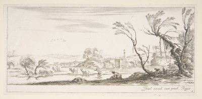 Plaat 2: een boerin die haar schoenen uittrekt in het midden, een andere boerin en twee kinderen, ca. 1641 door Stefano della Bella