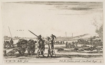 Plaat 3: Een Officier die Bevelen Geeft aan een Soldaat in het Middenvoorgrond, Kanon aan de Linkerkant door Stefano della Bella