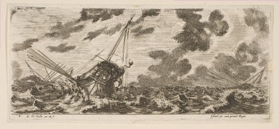 Drie schepen in een storm, ca. 1646-47 door Stefano della Bella