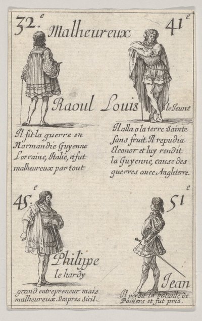 Raoul ... Louis le Jeune..., uit Het Spel van de Koningen van Frankrijk Jeu des Rois de France, 1644 door Stefano della Bella