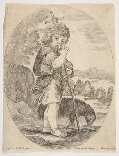 Sint Johannes de Doper die een stuk fruit bijt, ca. 1641 door Stefano della Bella