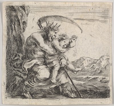 Saturnus, uit Game of Mythology Jeu de la Mythologie, 1644 door Stefano della Bella