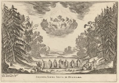 Tweede scène Selva di Diana door Stefano della Bella