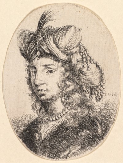 Verschillende hoofden in Perzische stijl: Portret, Sultana met een parelketting en een tulband..., 1649 door Stefano della Bella