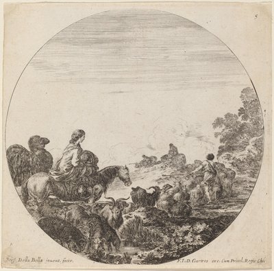 Herders en kudde met vrouw en kameel door Stefano della Bella