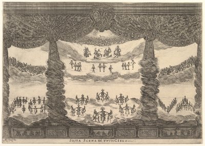 Zesde scène, de hemelen, uit Het huwelijk van de goden door Stefano della Bella