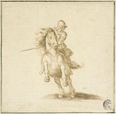 Soldaat op galopperend paard door Stefano della Bella