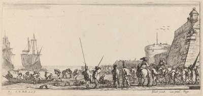 Soldaten houden toezicht op inscheping, 1644 door Stefano della Bella