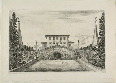 Zuidgevel van de villa en de grote weide, uit Zichten van de Villa Pratolino door Stefano della Bella