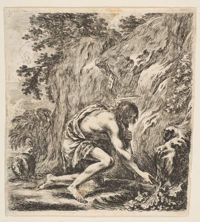 Sint Johannes de Doper haalt water uit een bron, ca. 1649 door Stefano della Bella