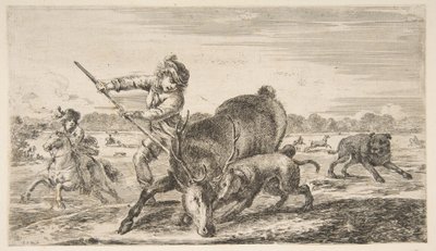 Hert in het nauw, uit Dierenjachten Chasses à différents animaux, ca. 1654 door Stefano della Bella