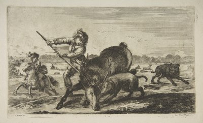 Hert in het nauw, uit Dierenjachten Chasses à différents animaux door Stefano della Bella