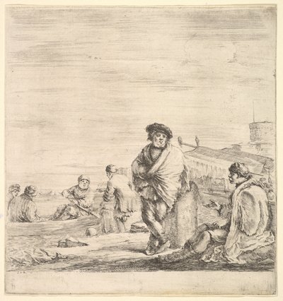 Staande matroos in het midden pratend met een zittende Levantijnse man links, gezien in profiel, ca. 1658-63 door Stefano della Bella