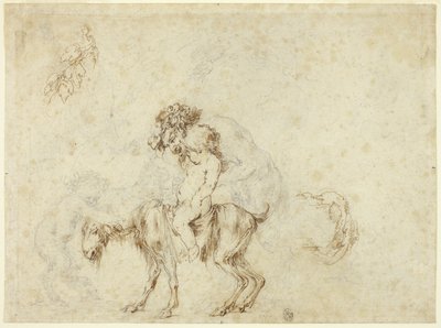 Studie voor Satyrfamilie die wandelt (recto); Schetsen van vijf decoratieve vaten (verso) door Stefano della Bella
