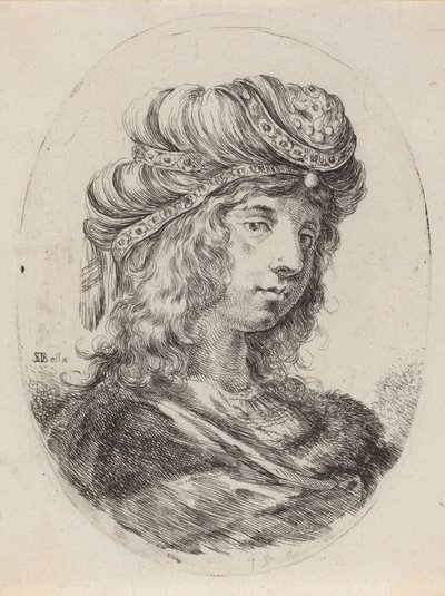 Sultane in een gestreepte tulband, naar rechts gedraaid, 1649-1650 door Stefano della Bella