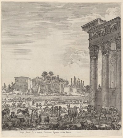 Tempel van Antonius en het Campo Vaccino door Stefano della Bella