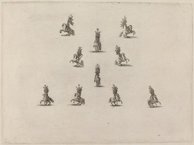 Tien ruiters met grote gevederde helmen, 1652 door Stefano della Bella