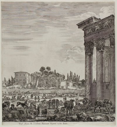 De Tempel van Antonin en de Campo Vaccino door Stefano della Bella
