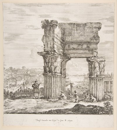 De Tempel van Vespasianus en het Romeinse Forum, uit Zes grote uitzichten, vier van Rome, en twee andere door Stefano della Bella