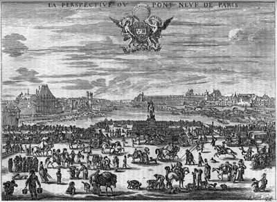 Het land van de Pont Neuf de Paris in 1646 naar de gravure van Dela Bella. door Stefano della Bella