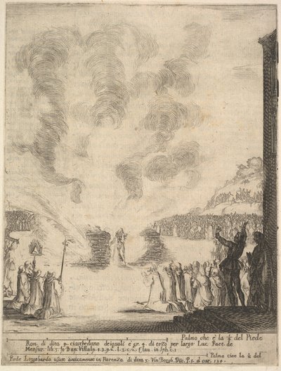 De vuurproef, de monnik Peter, de discipel Sint Jan Gualbert, die door het vuur gaat, 1640 door Stefano della Bella