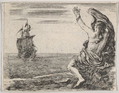 Theseus en Ariadne, uit Spel van Mythologie Jeu de la Mythologie, 1644 door Stefano della Bella