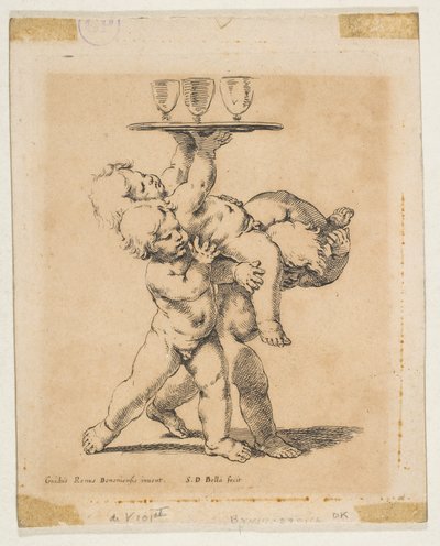 Drie kinderen met een dienblad, ca. 1638 door Stefano della Bella
