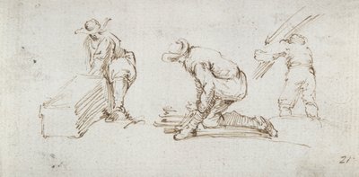 Drie Figurenstudies door Stefano della Bella