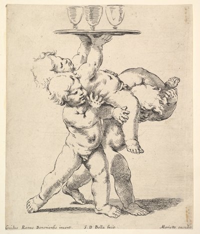 Drie kinderen die een dienblad dragen, ca. 1638 door Stefano della Bella