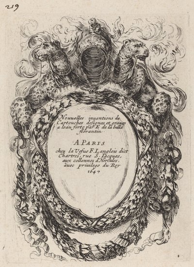 Titelpagina voor "Nouvelles inventions de Cartouches" door Stefano della Bella