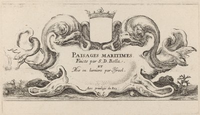 Titelpagina voor Paysages maritimes, 1644 door Stefano della Bella