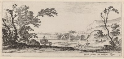 Reizigers die een stroom doorwaden, in of voor 1647 door Stefano della Bella