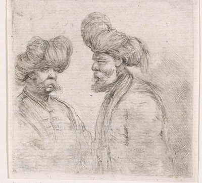 Twee Turkse mannen met snorren en tulbanden door Stefano della Bella